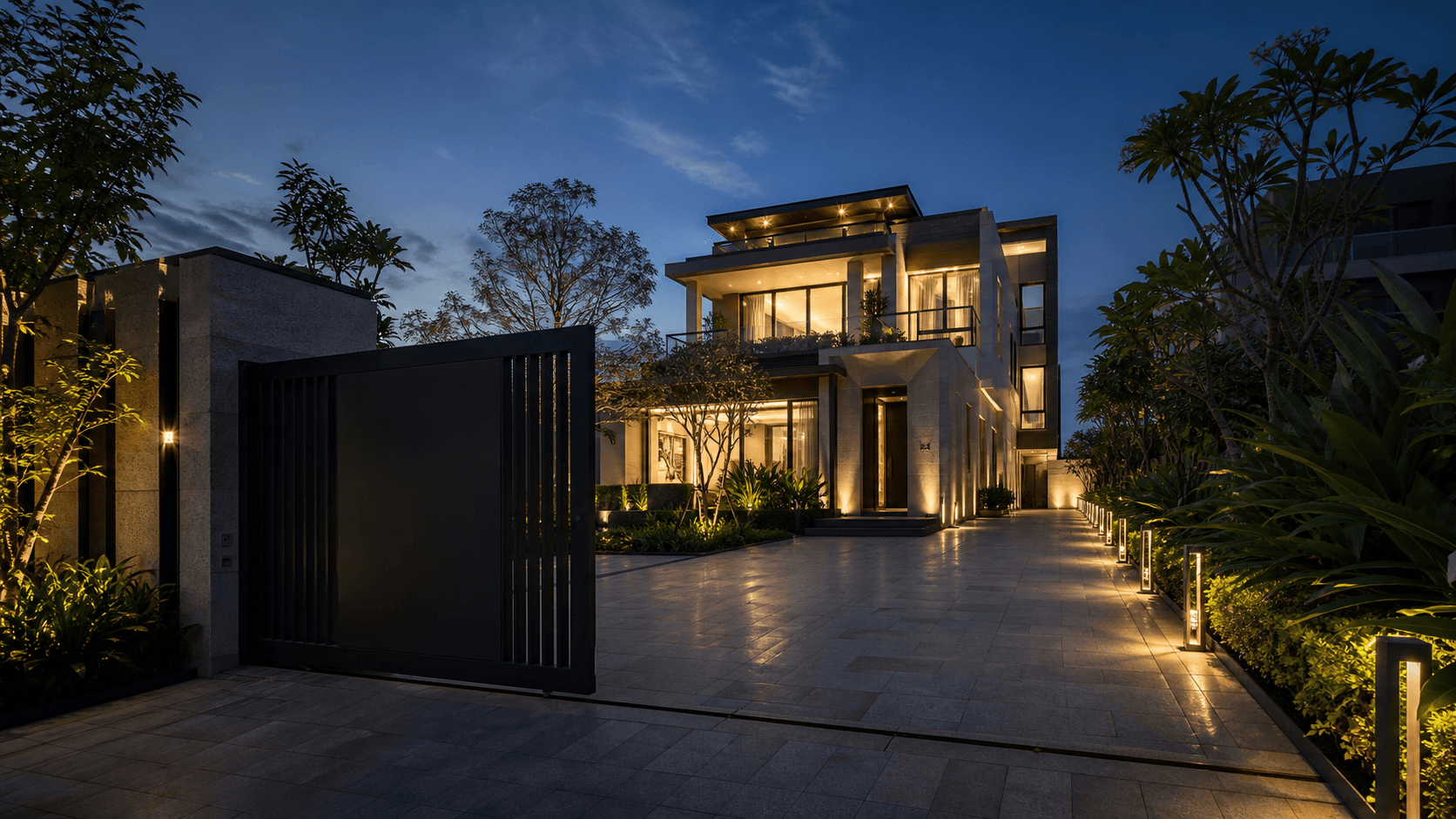 Quantum Living Solutions luxury smart villa at dusk